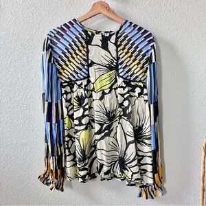 NEW Anthropologie Blank London Miranda Peasant Blouse Blue Yellow Floral Print
